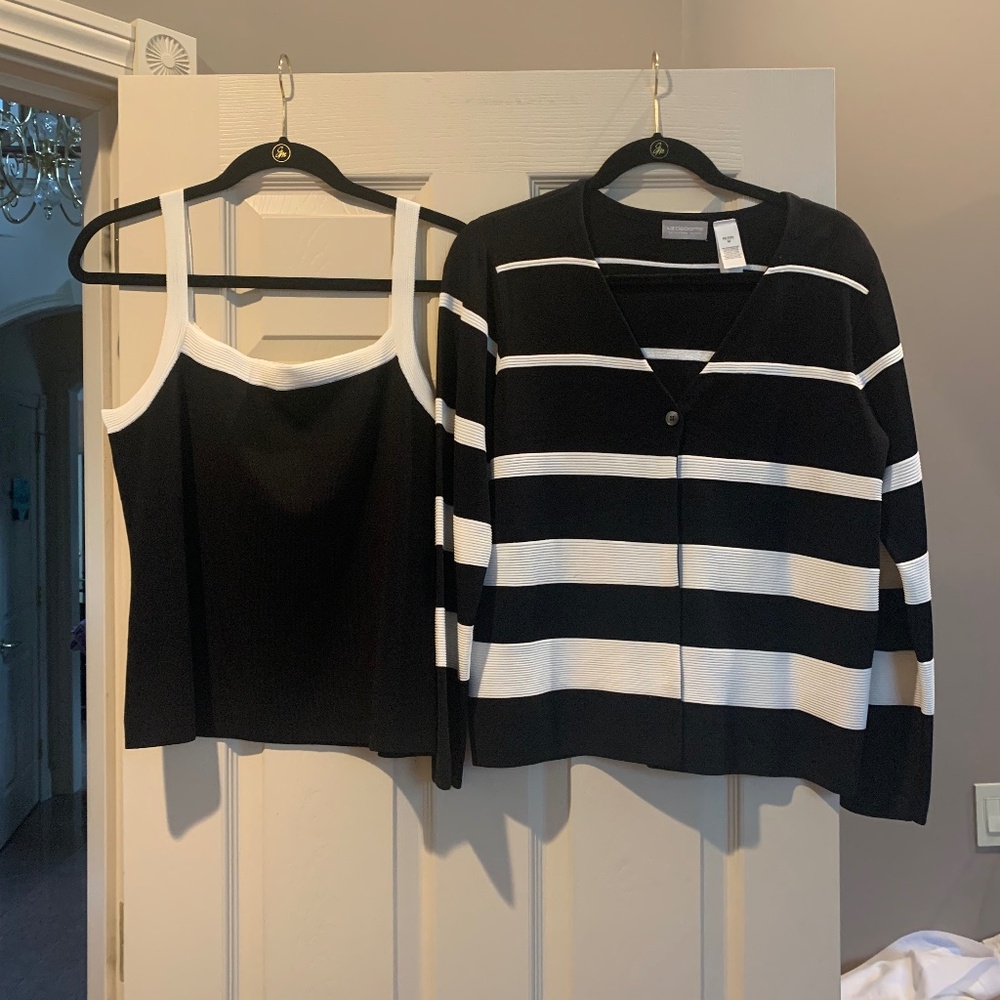 Liz Claiborne Collection Petite Black/Cream Twin Sweater Set sz PM